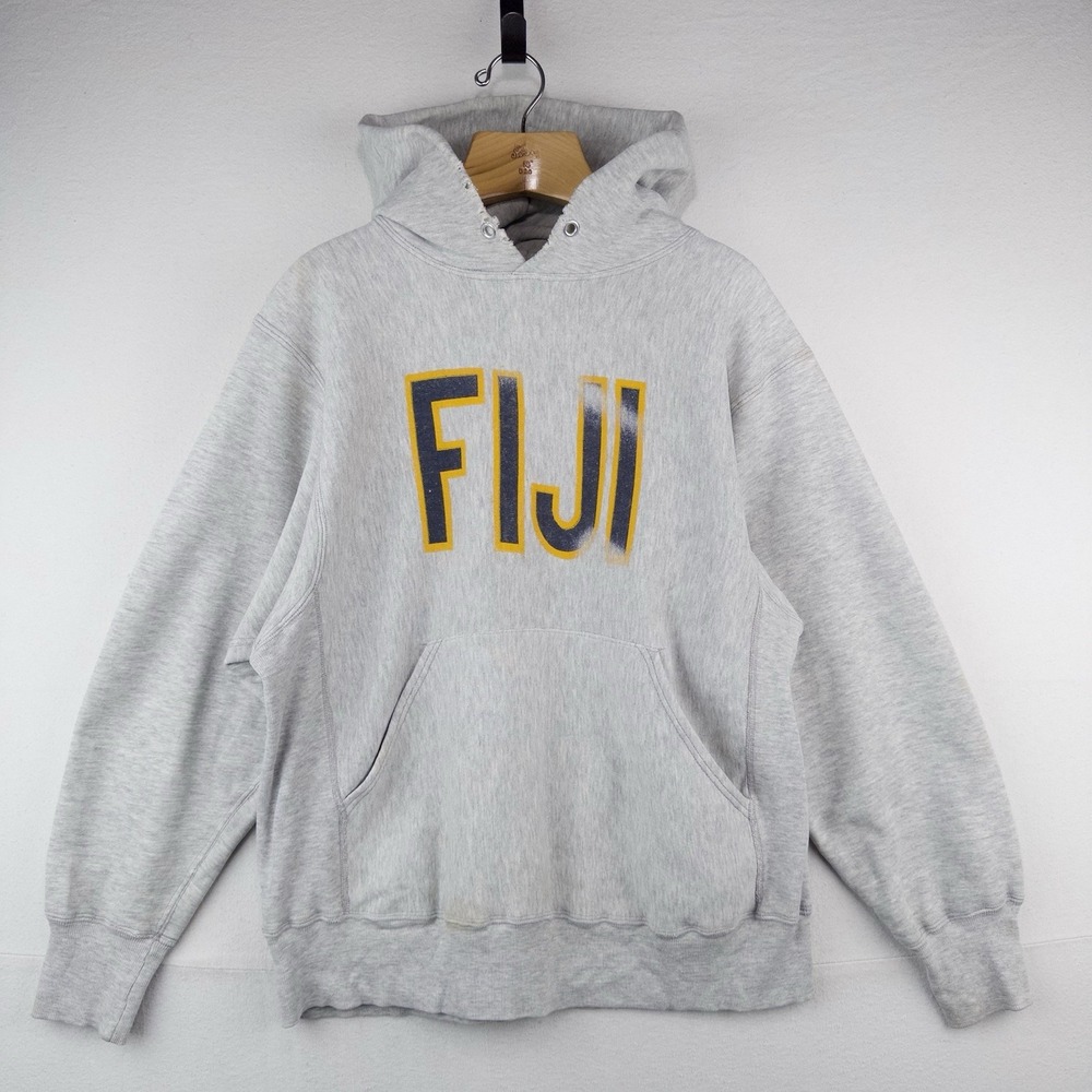80's MacGregor Sand Knit FIJI Phi Gamma Delta Gray RW Hoodie Sweatshirt L USA